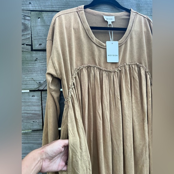 Tan Long Sleeve Mini Dress - Picture 5 of 10